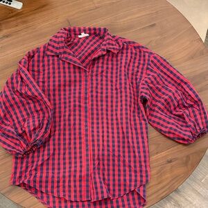 Red and Blue Plaid Button-Up Shirt